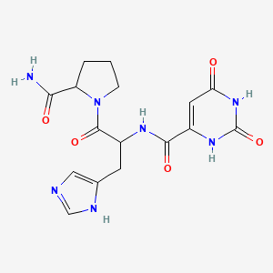 molecular formula C16H19N7O5 B12295794 N-[1-(2-carbamoylpyrrolidin-1-yl)-3-(1H-imidazol-5-yl)-1-oxopropan-2-yl]-2,4-dioxo-1H-pyrimidine-6-carboxamide 