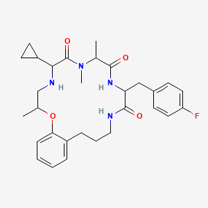 molecular formula C30H39FN4O4 B12295797 6-Cyclopropyl-12-[(4-fluorophenyl)methyl]-3,8,9-trimethyl-2-oxa-5,8,11,14-tetrazabicyclo[16.4.0]docosa-1(22),18,20-triene-7,10,13-trione 