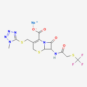 molecular formula C13H12F3N6NaO4S3 B12295920 Sodium;3-[(1-methyltetrazol-5-yl)sulfanylmethyl]-8-oxo-7-[[2-(trifluoromethylsulfanyl)acetyl]amino]-5-thia-1-azabicyclo[4.2.0]oct-2-ene-2-carboxylate 