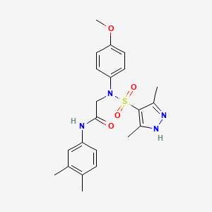 molecular formula C22H26N4O4S B1229610 N-(3,4-dimethylphenyl)-2-[N-[(3,5-dimethyl-1H-pyrazol-4-yl)sulfonyl]-4-methoxyanilino]acetamide 