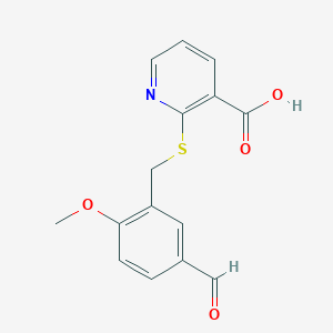 molecular formula C15H13NO4S B1229613 2-[(5-Formyl-2-methoxybenzyl)thio]nicotinic acid CAS No. 452088-31-2