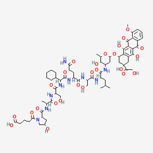 molecular formula C65H89N9O25 B12296156 5-[2-[[1-[[1-[[2-[[5-amino-1-[[3-hydroxy-1-[[1-[[3-hydroxy-2-methyl-6-[[3,5,12-trihydroxy-3-(2-hydroxyacetyl)-10-methoxy-6,11-dioxo-2,4-dihydro-1H-tetracen-1-yl]oxy]oxan-4-yl]amino]-4-methyl-1-oxopentan-2-yl]amino]-1-oxopropan-2-yl]amino]-1,5-dioxopentan-2-yl]amino]-1-cyclohexyl-2-oxoethyl]amino]-3-hydroxy-1-oxopropan-2-yl]amino]-1-oxopropan-2-yl]carbamoyl]-4-hydroxypyrrolidin-1-yl]-5-oxopentanoic acid 