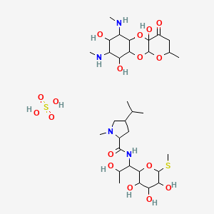 molecular formula C32H60N4O17S2 B12296191 N-[2-hydroxy-1-(3,4,5-trihydroxy-6-methylsulfanyloxan-2-yl)propyl]-1-methyl-4-propan-2-ylpyrrolidine-2-carboxamide;sulfuric acid;8,12,14-trihydroxy-5-methyl-11,13-bis(methylamino)-2,4,9-trioxatricyclo[8.4.0.03,8]tetradecan-7-one 