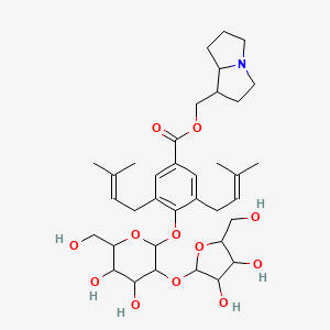 molecular formula C36H53NO12 B12296262 2,3,5,6,7,8-hexahydro-1H-pyrrolizin-1-ylmethyl 4-[3-[3,4-dihydroxy-5-(hydroxymethyl)oxolan-2-yl]oxy-4,5-dihydroxy-6-(hydroxymethyl)oxan-2-yl]oxy-3,5-bis(3-methylbut-2-enyl)benzoate 