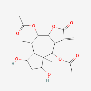 molecular formula C19H26O8 B12296307 5,7-Dihydroxy-4a,8-dimethyl-3-methylidene-2-oxododecahydroazuleno[6,5-b]furan-4,9-diyl diacetate CAS No. 7706-45-8