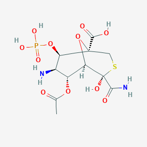 molecular formula C11H17N2O11PS B1229631 (1S,4R,5R,6R,7R,8R)-6-acetyloxy-7-amino-4-carbamoyl-4-hydroxy-8-phosphonooxy-9-oxa-3-thiabicyclo[3.3.1]nonane-1-carboxylic acid 