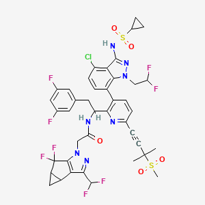 molecular formula C41H36ClF8N7O5S2 B12296396 N-[1-[3-[4-chloro-3-(cyclopropylsulfonylamino)-1-(2,2-difluoroethyl)indazol-7-yl]-6-(3-methyl-3-methylsulfonylbut-1-ynyl)pyridin-2-yl]-2-(3,5-difluorophenyl)ethyl]-2-[9-(difluoromethyl)-5,5-difluoro-7,8-diazatricyclo[4.3.0.02,4]nona-1(6),8-dien-7-yl]acetamide 