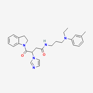 molecular formula C27H33N5O2 B1229659 4-(2,3-dihydroindol-1-yl)-N-[3-(N-ethyl-3-methylanilino)propyl]-3-(1-imidazolyl)-4-oxobutanamide 