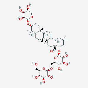 molecular formula C47H76O17 B12296666 Olean-12-en-28-oic acid, 3-(alpha-L-arabinopyranosyloxy)-, 6-O-beta-D-glucopyranosyl-beta-D-glucopyranosyl ester, (3beta)- CAS No. 120481-38-1