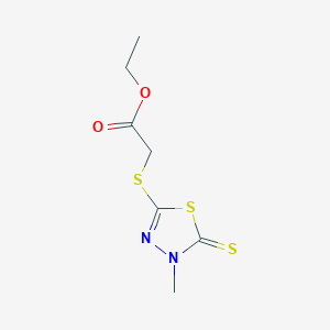 molecular formula C7H10N2O2S3 B1229674 2-[(4-Methyl-5-sulfanylidene-1,3,4-thiadiazol-2-yl)thio]acetic acid ethyl ester 