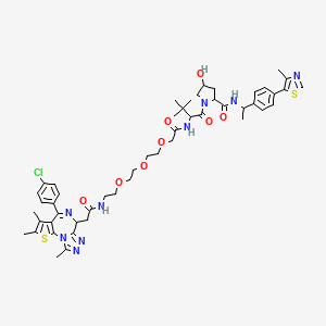 molecular formula C50H62ClN9O8S2 B12296935 1-[2-[[2-[2-[2-[2-[[2-[7-(4-chlorophenyl)-4,5,13-trimethyl-3-thia-1,8,11,12-tetrazatricyclo[8.3.0.02,6]trideca-2(6),4,7,10,12-pentaen-9-yl]acetyl]amino]ethoxy]ethoxy]ethoxy]acetyl]amino]-3,3-dimethylbutanoyl]-4-hydroxy-N-[1-[4-(4-methyl-1,3-thiazol-5-yl)phenyl]ethyl]pyrrolidine-2-carboxamide 