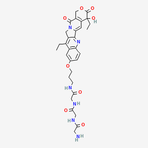 molecular formula C31H36N6O8 B12297026 2-amino-N-[2-[[2-[3-[(10,19-diethyl-19-hydroxy-14,18-dioxo-17-oxa-3,13-diazapentacyclo[11.8.0.02,11.04,9.015,20]henicosa-1(21),2,4(9),5,7,10,15(20)-heptaen-7-yl)oxy]propylamino]-2-oxoethyl]amino]-2-oxoethyl]acetamide 