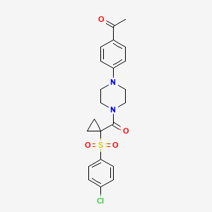 molecular formula C22H23ClN2O4S B1229714 1-[4-[4-[[1-(4-Chlorophenyl)sulfonylcyclopropyl]-oxomethyl]-1-piperazinyl]phenyl]ethanone 