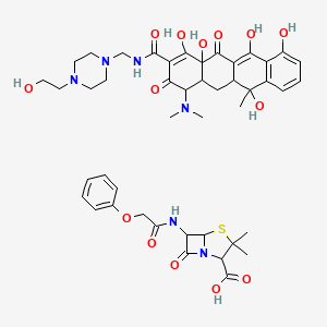 4-(dimethylamino)-1,6,10,11,12a-pentahydroxy-N-[[4-(2-hydroxyethyl)piperazin-1-yl]methyl]-6-methyl-3,12-dioxo-4,4a,5,5a-tetrahydrotetracene-2-carboxamide;3,3-dimethyl-7-oxo-6-[(2-phenoxyacetyl)amino]-4-thia-1-azabicyclo[3.2.0]heptane-2-carboxylic acid