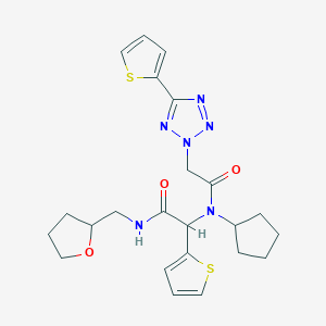 molecular formula C23H28N6O3S2 B1229738 2-[cyclopentyl-[1-oxo-2-(5-thiophen-2-yl-2-tetrazolyl)ethyl]amino]-N-(2-oxolanylmethyl)-2-thiophen-2-ylacetamide 