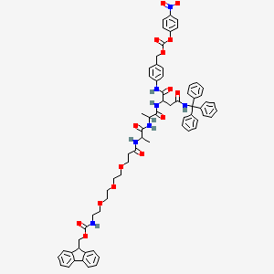 [4-[[2-[2-[2-[3-[2-[2-[2-(9H-fluoren-9-ylmethoxycarbonylamino)ethoxy]ethoxy]ethoxy]propanoylamino]propanoylamino]propanoylamino]-4-oxo-4-(tritylamino)butanoyl]amino]phenyl]methyl (4-nitrophenyl) carbonate