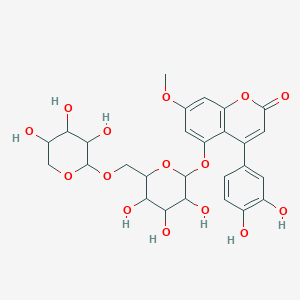 molecular formula C27H30O15 B12297565 4-(3,4-Dihydroxyphenyl)-7-methoxy-5-[3,4,5-trihydroxy-6-[(3,4,5-trihydroxyoxan-2-yl)oxymethyl]oxan-2-yl]oxychromen-2-one 