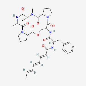 molecular formula C37H48N6O8 B12297632 (2E,4E,6E)-N-[1-oxo-3-phenyl-1-[(13,16,17-trimethyl-2,6,12,15,18-pentaoxo-5-oxa-1,11,14,17-tetrazatricyclo[17.3.0.07,11]docosan-3-yl)amino]propan-2-yl]octa-2,4,6-trienamide 