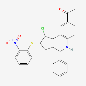 molecular formula C26H23ClN2O3S B1229790 1-[1-chloro-2-[(2-nitrophenyl)thio]-4-phenyl-2,3,3a,4,5,9b-hexahydro-1H-cyclopenta[c]quinolin-8-yl]ethanone 