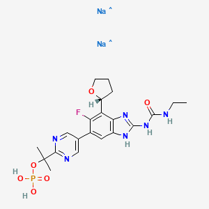 Urea, N-ethyl-N'-[6-fluoro-5-[2-[1-methyl-1-(phosphonooxy)ethyl]-5-pyrimidinyl]-7-[(2R)-tetrahydro-2-furanyl]-1H-benzimidazol-2-yl]-, sodium salt (1:2)