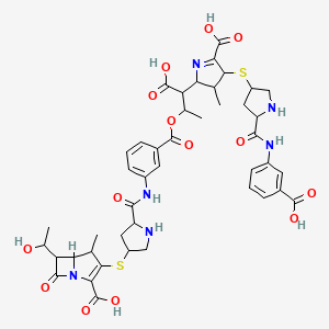 molecular formula C44H50N6O14S2 B12297964 (4R,5S,6S)-3-[[(3S,5S)-5-[[[3-[[(1R,2S)-2-Carboxy-2-[(2S,3R)-5-carboxy-4-[[(3S,5S)-5-[[(3-carboxyphenyl)amino]carbonyl]-3-pyrrolidinyl]thio]-3,4-dihydro-3-methyl-2H-pyrrol-2-yl]-1-methylethoxy]carbonyl]phenyl]amino]carbonyl]-3-pyrrolidinyl]thio]-6-[(1R)-1-hydroxyethyl]-4-methyl-7-oxo-1-azabicyclo[3.2.0]hept-2-ene-2-carboxylic Acid 