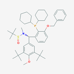 molecular formula C46H68NO3PS B12298118 (R)-N-((S)-(3-(Benzyloxy)-2-(dicyclohexylphosphanyl)phenyl)(3,5-di-tert-butyl-4-methoxyphenyl)methyl)-N,2-dimethylpropane-2-sulfinamide 