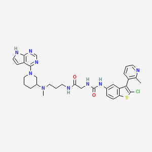 molecular formula C32H36ClN9O2S B12298221 2-[[2-chloro-3-(2-methylpyridin-3-yl)-1-benzothiophen-5-yl]carbamoylamino]-N-[3-[methyl-[1-(7H-pyrrolo[2,3-d]pyrimidin-4-yl)piperidin-3-yl]amino]propyl]acetamide 