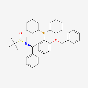 molecular formula C37H50NO2PS B12298236 (R)-N-((R)-(3-(Benzyloxy)-2-(dicyclohexylphosphanyl)phenyl)(phenyl)methyl)-N,2-dimethylpropane-2-sulfinamide 