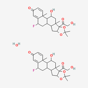 molecular formula C48H64F2O13 B12298339 19-Fluoro-11-hydroxy-8-(2-hydroxyacetyl)-6,6,9,13-tetramethyl-5,7-dioxapentacyclo[10.8.0.02,9.04,8.013,18]icosa-14,17-dien-16-one;hydrate 