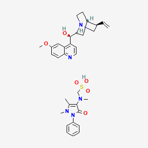 molecular formula C33H41N5O6S B12298410 [(1,5-dimethyl-3-oxo-2-phenylpyrazol-4-yl)-methylamino]methanesulfonic acid;(R)-[(2S,4S,5R)-5-ethenyl-1-azabicyclo[2.2.2]octan-2-yl]-(6-methoxyquinolin-4-yl)methanol CAS No. 97259-64-8