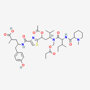 Benzenepentanoic acid,g-[[[2-[(1R,3R)-1-(acetyloxy)-4-methyl-3-[[(2S,3S)-3-methyl-2-[[[(2R)-1-methyl-2-piperidinyl]carbonyl]amino]-1-oxopentyl][(1-oxopropoxy)methyl]amino]pentyl]-4-thiazolyl]carbonyl]amino]-4-hydroxy-a-methyl-, (aS,gR)-