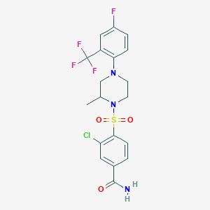 molecular formula C19H18ClF4N3O3S B12298436 3-Chloro-4-[4-[4-fluoro-2-(trifluoromethyl)phenyl]-2-methylpiperazin-1-yl]sulfonylbenzamide 