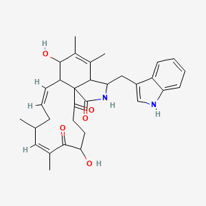 molecular formula C32H38N2O5 B12298459 (13)Cytochalasa-5,13,17-triene-1,19,23-trione, 7,20-dihydroxy-10-(1H-indol-3-yl)-16,18-dimethyl-, (7S,13E,16S,17E,20S)- CAS No. 55945-74-9