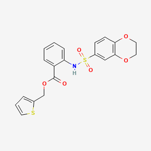 molecular formula C20H17NO6S2 B1229850 2-(2,3-Dihydro-1,4-benzodioxin-6-ylsulfonylamino)benzoic acid thiophen-2-ylmethyl ester 