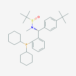 molecular formula C34H52NOPS B12298507 (R)-N-((R)-(4-(tert-Butyl)phenyl)(2-(dicyclohexylphosphanyl)phenyl)methyl)-N,2-dimethylpropane-2-sulfinamide 