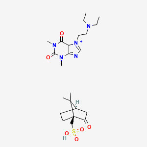 molecular formula C23H38N5O6S+ B12298584 7-[2-(diethylamino)ethyl]-1,3-dimethyl-5H-purin-7-ium-2,6-dione;[(1S,4R)-7,7-dimethyl-2-oxo-1-bicyclo[2.2.1]heptanyl]methanesulfonic acid 