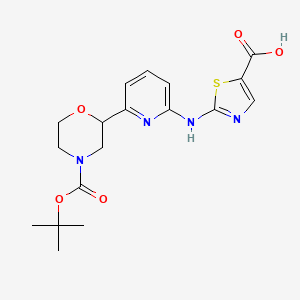 molecular formula C18H22N4O5S B12298761 2-((6-(4-(Tert-butoxycarbonyl)morpholin-2-yl)pyridin-2-yl)amino)thiazole-5-carboxylic acid 