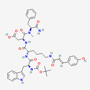 molecular formula C45H55N7O10 B12298935 3-{2-[2-tert-Butoxycarbonylamino-3-(1H-indol-3-yl)-propionylamino]-6-[3-(4-hydroxy-phenyl)-acryloylamino]-hexanoylamino}-N-(1-carbamoyl-2-phenyl-ethyl)-N-methyl-succinamic acid.AcOH; hydrate 