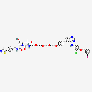 molecular formula C57H61ClFN7O9S B12298956 1-[2-[[2-[2-[2-[2-[4-[4-[3-chloro-4-[(3-fluorophenyl)methoxy]anilino]quinazolin-6-yl]phenoxy]ethoxy]ethoxy]ethoxy]acetyl]amino]-3,3-dimethylbutanoyl]-4-hydroxy-N-[[4-(4-methyl-1,3-thiazol-5-yl)phenyl]methyl]pyrrolidine-2-carboxamide 