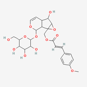 molecular formula C25H30O12 B12299042 [5-hydroxy-10-[3,4,5-trihydroxy-6-(hydroxymethyl)oxan-2-yl]oxy-3,9-dioxatricyclo[4.4.0.02,4]dec-7-en-2-yl]methyl (E)-3-(4-methoxyphenyl)prop-2-enoate 