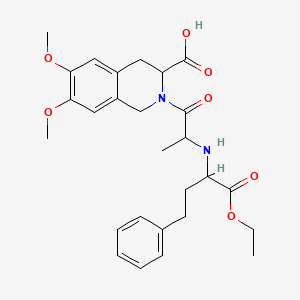 molecular formula C27H34N2O7 B1229906 2-[2-[(1-ethoxy-1-oxo-4-phenylbutan-2-yl)amino]propanoyl]-6,7-dimethoxy-3,4-dihydro-1H-isoquinoline-3-carboxylic acid 