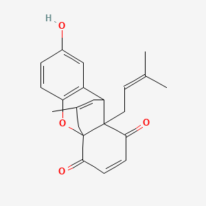 molecular formula C22H22O4 B12299083 9,4a-Propeno-4aH-xanthene-1,4-dione, 9,9a-dihydro-7-hydroxy-12-methyl-9a-(3-methyl-2-butenyl)-, (4aalpha,9alpha,9aalpha)- CAS No. 176050-43-4