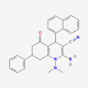 molecular formula C28H26N4O B1229911 2-Amino-1-(dimethylamino)-4-(1-naphthalenyl)-5-oxo-7-phenyl-4,6,7,8-tetrahydroquinoline-3-carbonitrile 