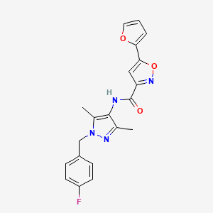 molecular formula C20H17FN4O3 B1229915 N-[1-[(4-fluorophenyl)methyl]-3,5-dimethyl-4-pyrazolyl]-5-(2-furanyl)-3-isoxazolecarboxamide 