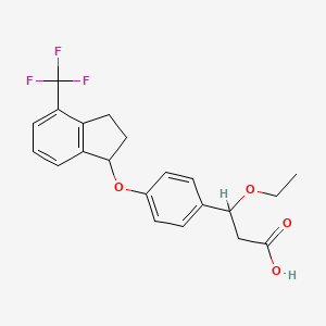 molecular formula C21H21F3O4 B12299175 (S)-3-Ethoxy-3-(4-(((R)-4-(trifluoromethyl)-2,3-dihydro-1H-inden-1-yl)oxy)phenyl)propanoicacid 