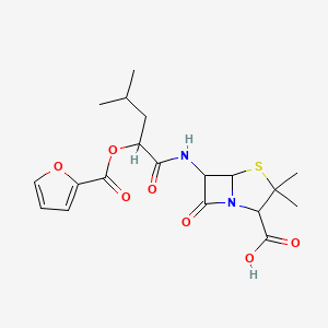 molecular formula C19H24N2O7S B12299207 (2S,5R,6R)-6-((R)-2-((Furan-2-carbonyl)oxy)-4-methylpentanamido)-3,3-dimethyl-7-oxo-4-thia-1-azabicyclo[3.2.0]heptane-2-carboxylic acid 