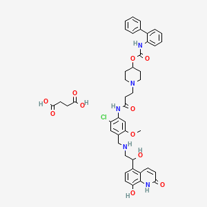 molecular formula C44H48ClN5O11 B12299287 butanedioic acid;[1-[3-[2-chloro-4-[[[2-hydroxy-2-(8-hydroxy-2-oxo-1H-quinolin-5-yl)ethyl]amino]methyl]-5-methoxyanilino]-3-oxopropyl]piperidin-4-yl] N-(2-phenylphenyl)carbamate 