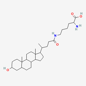 molecular formula C30H52N2O4 B12299309 2-amino-6-[4-(3-hydroxy-10,13-dimethyl-2,3,4,5,6,7,8,9,11,12,14,15,16,17-tetradecahydro-1H-cyclopenta[a]phenanthren-17-yl)pentanoylamino]hexanoic acid 