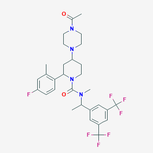 molecular formula C30H35F7N4O2 B12299322 4-(4-acetylpiperazin-1-yl)-N-[1-[3,5-bis(trifluoromethyl)phenyl]ethyl]-2-(4-fluoro-2-methylphenyl)-N-methylpiperidine-1-carboxamide 