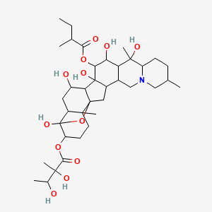 molecular formula C37H59NO12 B12299326 [10,12,14,16,23-Pentahydroxy-6,10,19-trimethyl-13-(2-methylbutanoyloxy)-24-oxa-4-azaheptacyclo[12.12.0.02,11.04,9.015,25.018,23.019,25]hexacosan-22-yl] 2,3-dihydroxy-2-methylbutanoate 